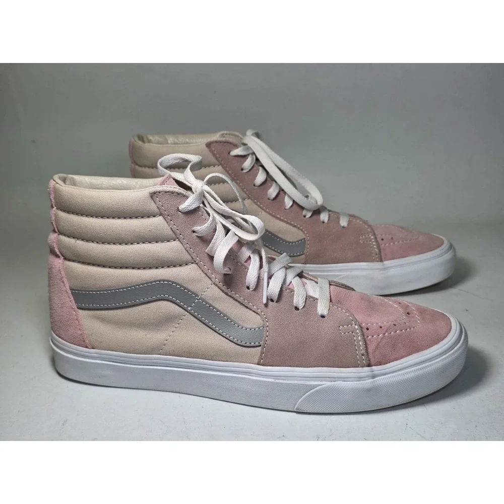 Vans Sk8-Hi Men's Sneakers Size 10 UK 9 Pink Beige Suede Canvas Skate High Shoes